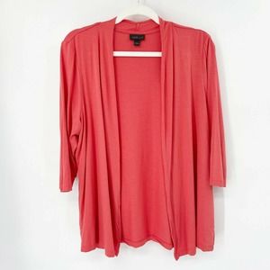 J. Jill Rayon Open Front Cardigan Sweater Sz L Coral Orange Elbow Sleeve Stretch